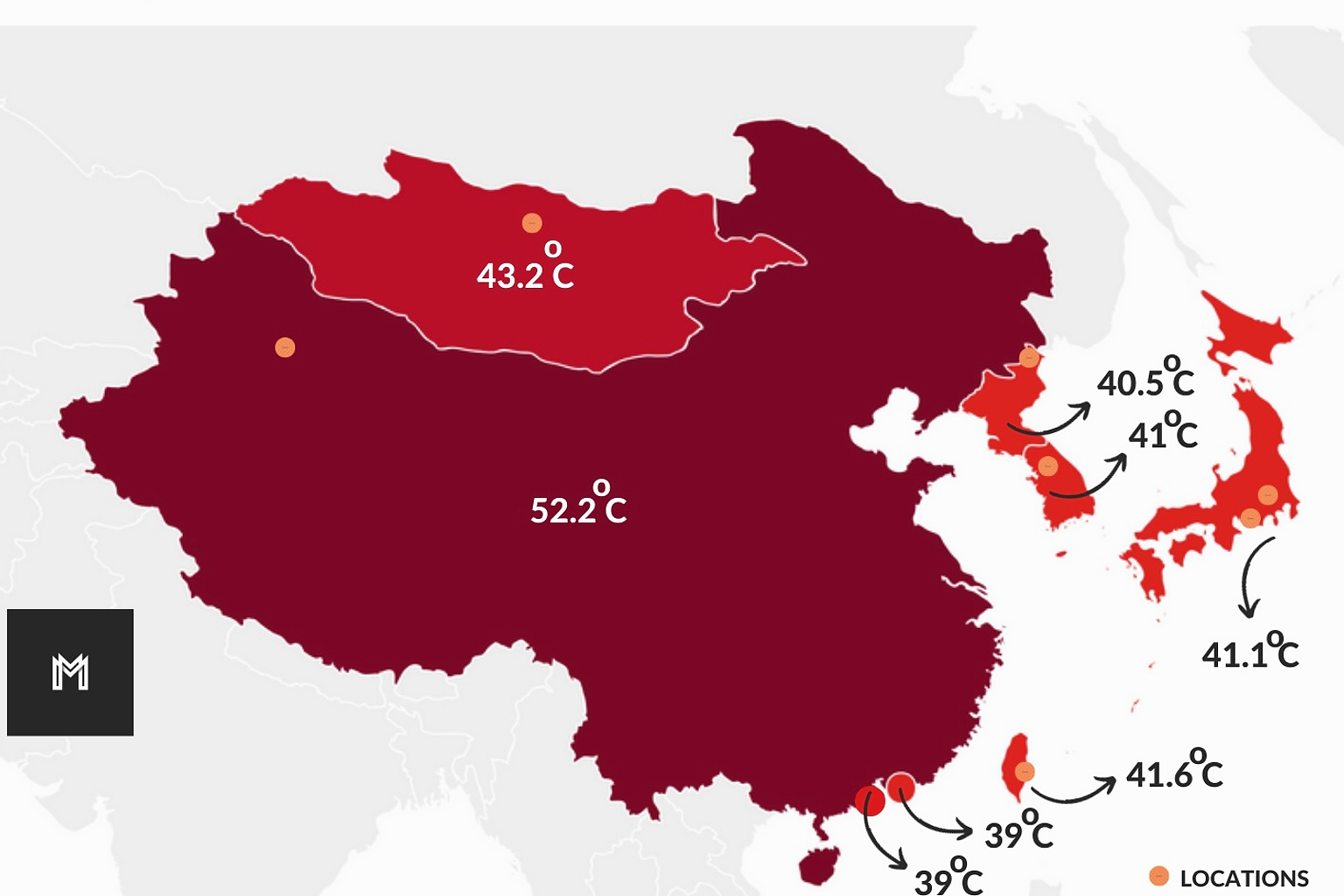 The highest temperatures ever recorded in East Asia