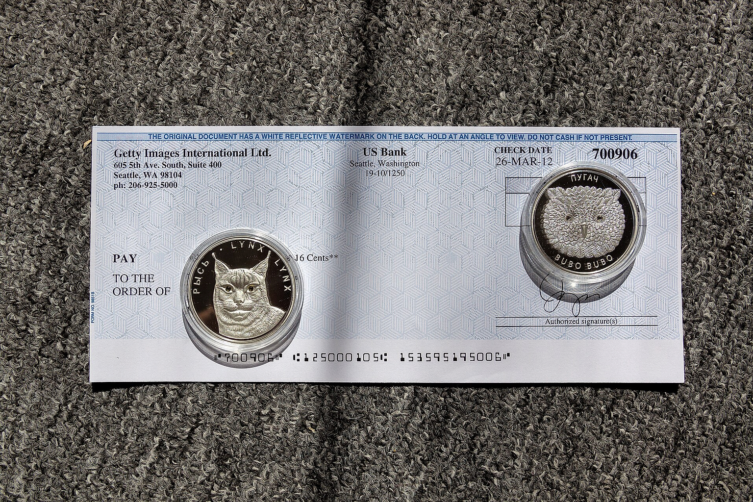 Bank check by Getty Images International Ltd. Rostov-on-Don, Russia.