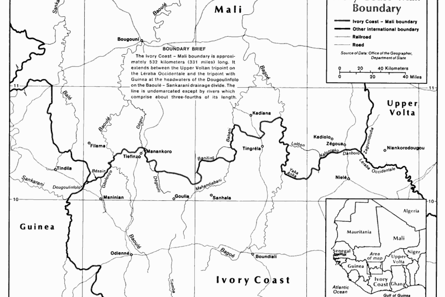 Ivory Coast-Mali border map