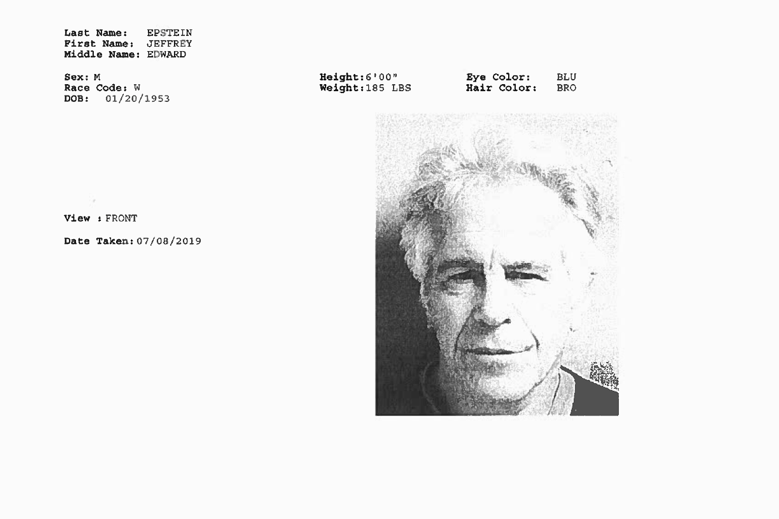 Mugshot of Jeffrey Epstein, front view, July 8 2019.png