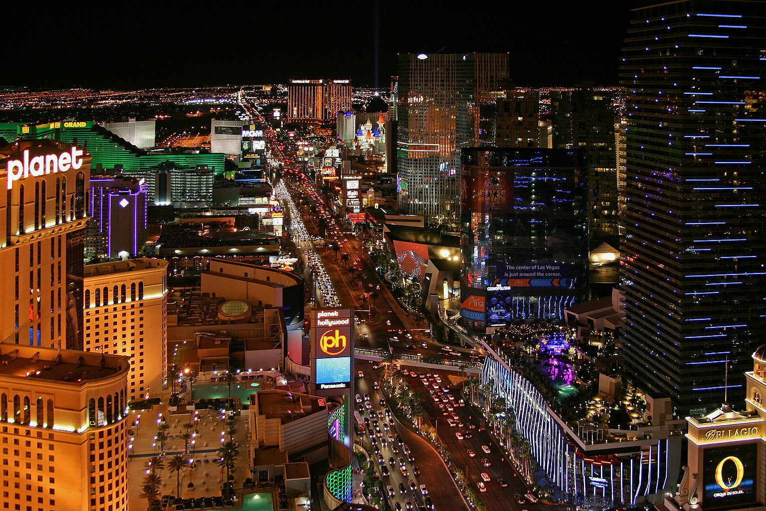 Le strip de Las Vegas vu depuis le sommet de la tour Eiffel du Paris Las Vegas