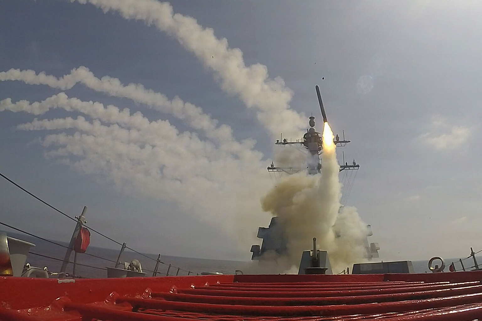 Arleigh Burke-class guided-missile destroyer USS Frank E. Petersen Jr. (DDG 121) fires a Tomahawk Land Attack Missile during operations in support of Operation Epic Fury, Feb. 28, 2026. (U.S. Navy Photo)