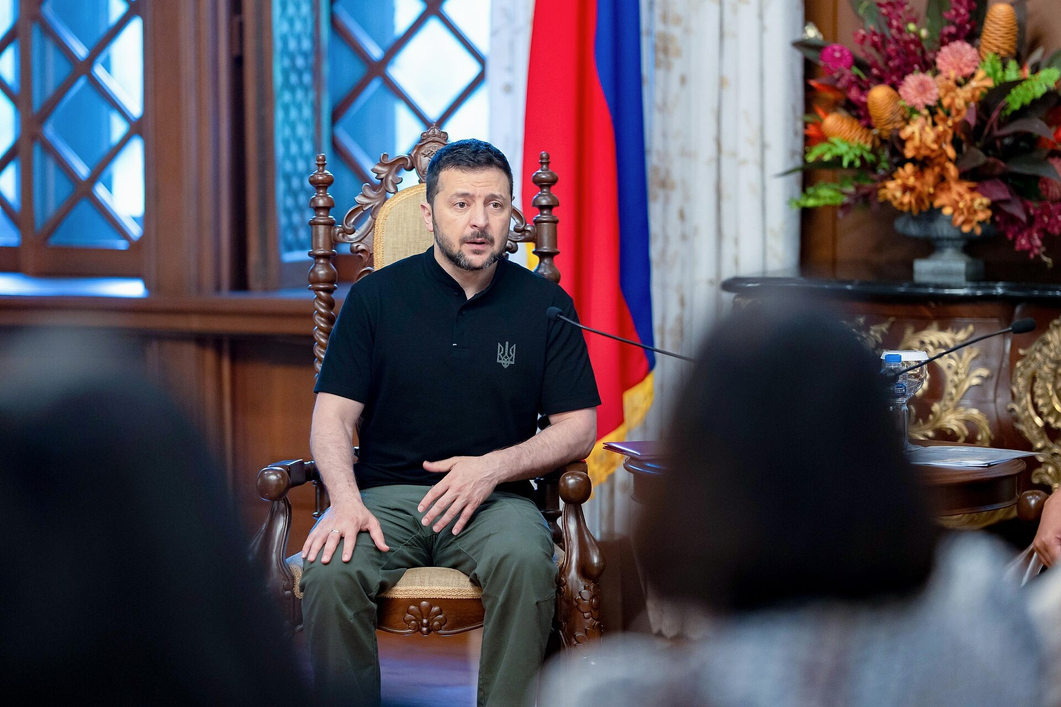 Ukrainian President Volodymyr Zelenskyy speaks at the Malacañang Palace in Manila, Philippines, on 3 June 2024.
