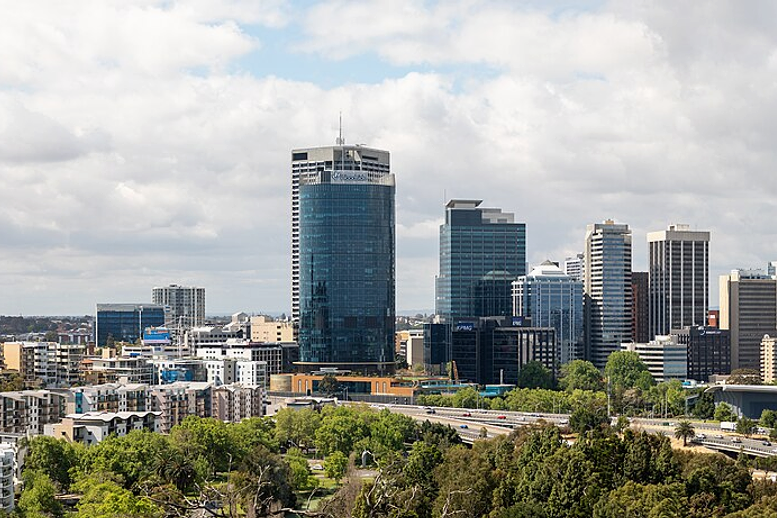 View from Kings Park to the city of Perth , Western Australia , Australia