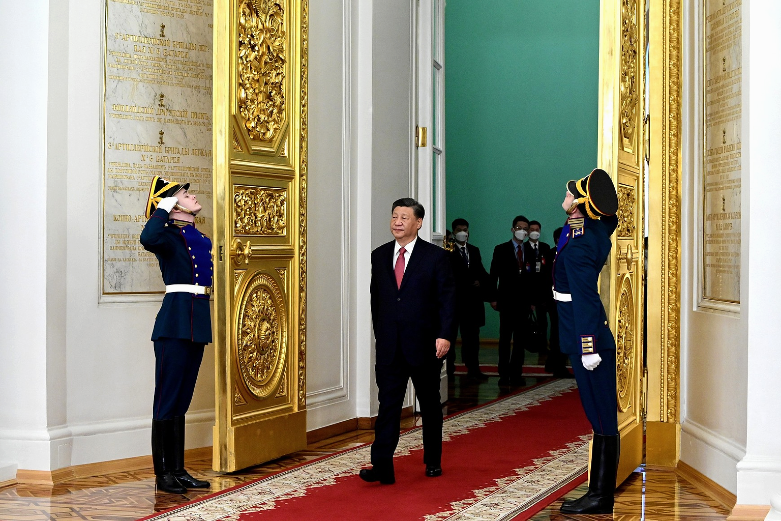 General Secretary of the Chinese Communist Party Xi Jinping at the official welcoming ceremony in Kremlin Palace in Moscow.