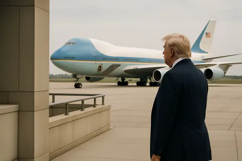 Editorial image for Trump Takes First Flight on New Air Force One Gifted by Qatar