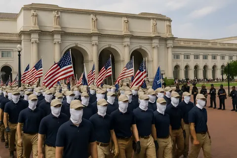 Editorial image for Hundreds of Masked Patriot Front Members March in Washington DC on Fourth of July