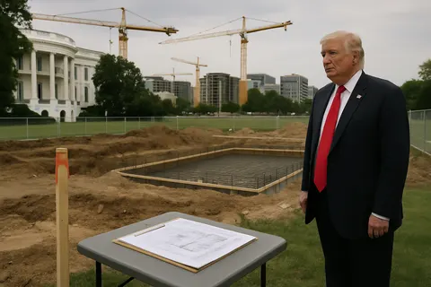 Editorial image for Trump Announces Construction of Granite Helipad on White House Lawn for New Marine One Helicopters