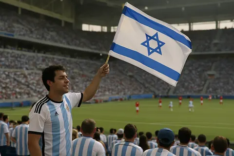 Editorial image for Argentina Fan Waves Israeli Flag During World Cup Round of 16 Match Against Egypt