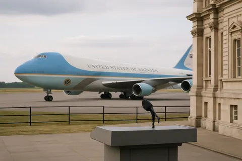 Editorial image for Trump Reverts to Older Air Force One for England Trip After Using New Qatari-Gifted Jet