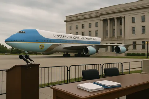 Editorial image for Trump Flies Partway Home from NATO Summit on Old Air Force One