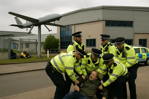 Editorial image for UK Police Arrest Activists at Israeli-Owned Drone Engine Plant