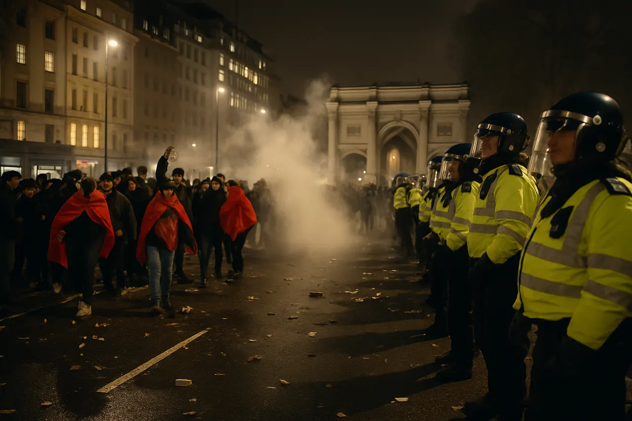 Editorial image for London Sees Unrest as Morocco Fans React to World Cup Quarterfinal Loss to France