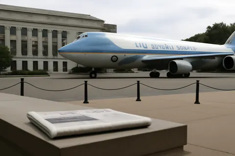 Grounded editorial scene illustrating Security concerns linked to renewed hostilities with Iran prompted officials to recommend President Trump switch from the new Qatari-donated jet to the old Air Force One after a NATO summit in Türkiye.