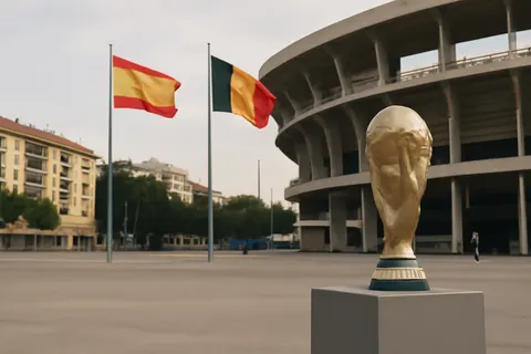 Grounded editorial scene illustrating The European rivals meet in a 1986 World Cup quarter-final rematch, with Spain’s strong defense and Belgium’s resilience on display.