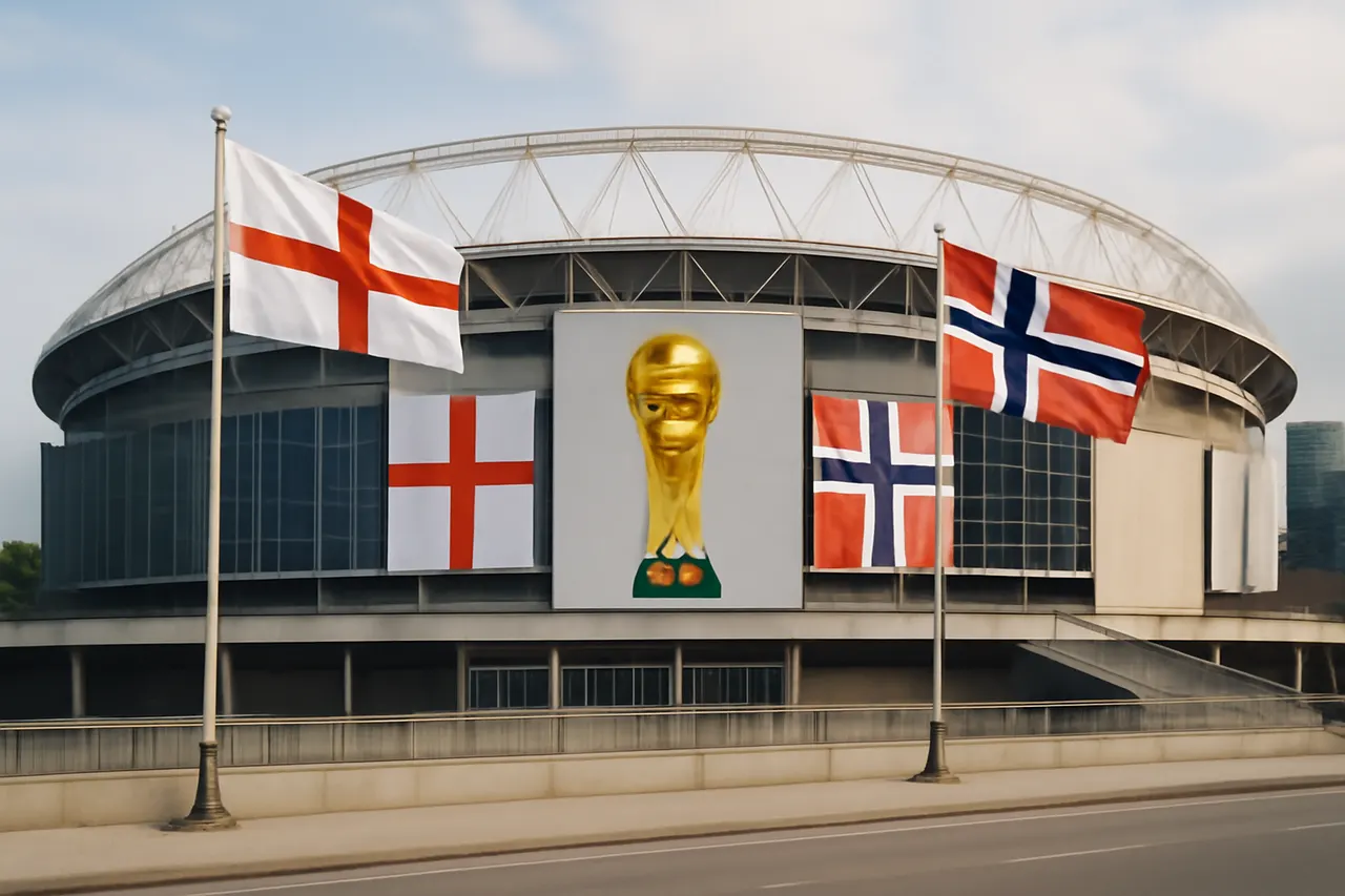 Grounded editorial scene illustrating England captain Harry Kane and Norway striker Erling Haaland, both prolific scorers, prepare to face off in the 2026 World Cup quarterfinal as their teams vie for a semifinal spot.