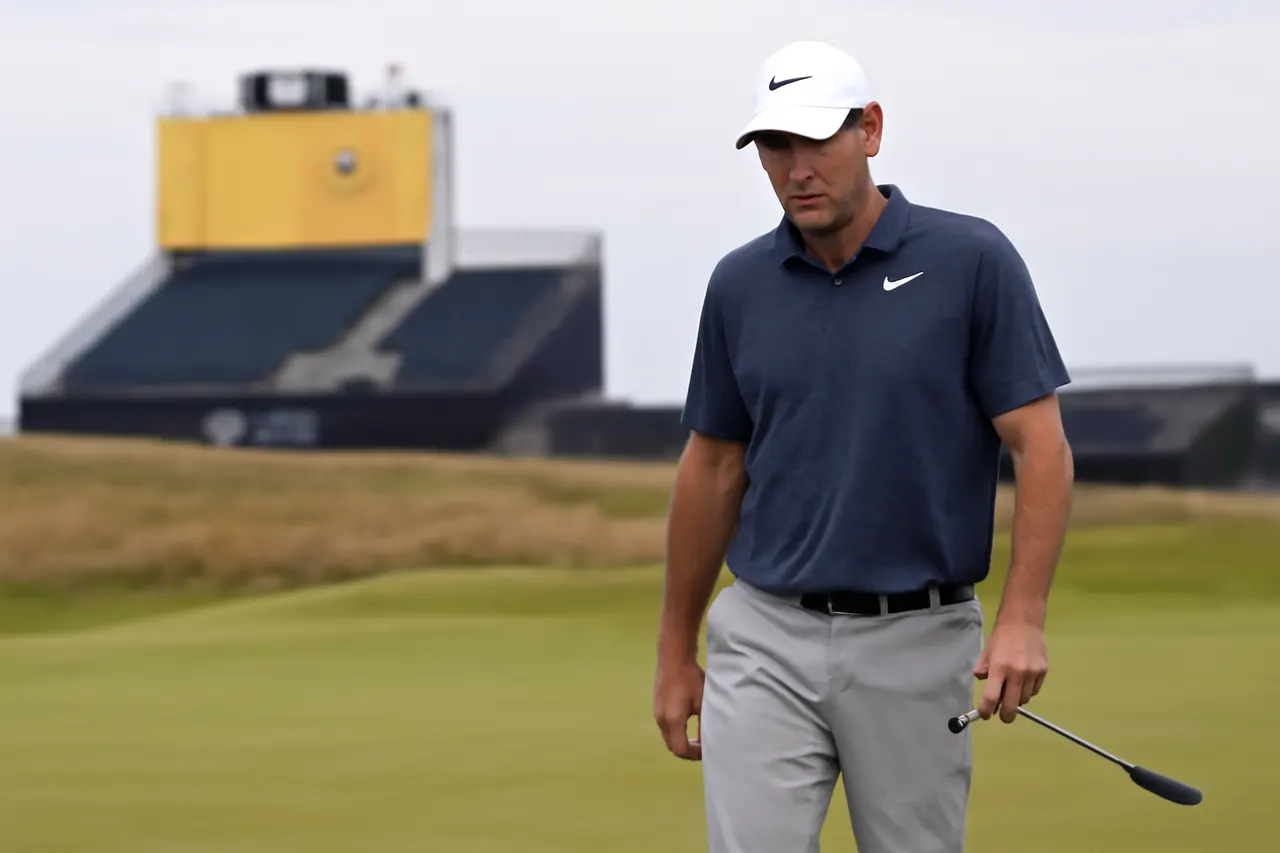Grounded editorial scene illustrating World number one golfer Scottie Scheffler failed to advance past the cut at the Scottish Open, marking a rare setback ahead of his title defense at the Open Championship.