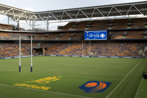 Grounded editorial scene illustrating Les Bleus defeat Australia 42-26 in Brisbane, overcoming a halftime deficit with a dominant second-half performance.