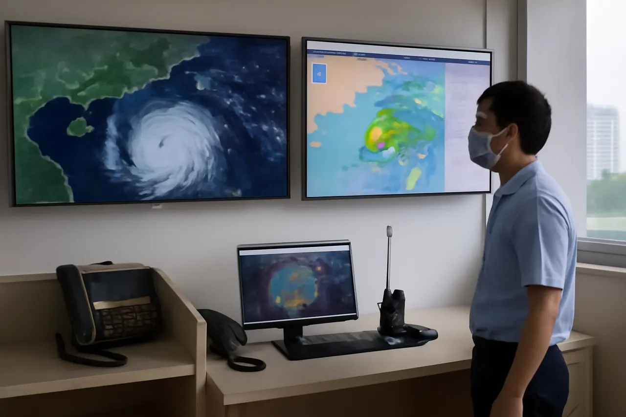 Grounded editorial scene illustrating Typhoon Bavi, downgraded from super typhoon status but still dangerous, prompts mass evacuations in eastern China and causes injuries in Taiwan.