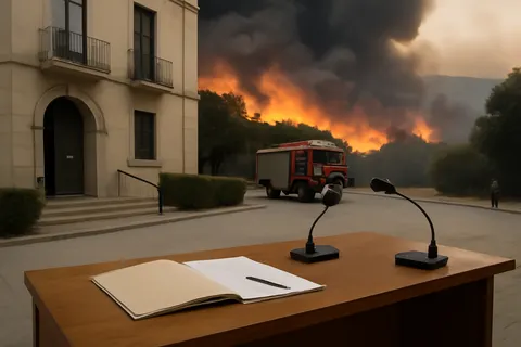 Grounded editorial scene illustrating At least 12 people have died in one of Spain's deadliest wildfires, with dozens missing and arrests made amid rising concerns over climate-driven fire risks.
