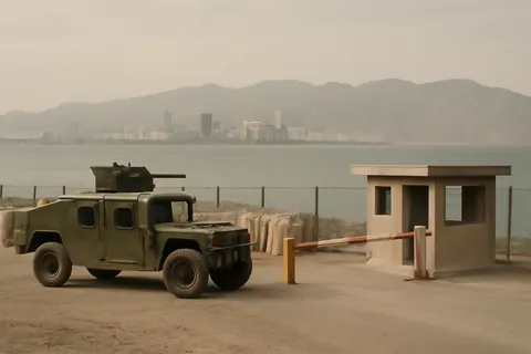 Grounded editorial scene illustrating Amid escalating tensions, US military forces have conducted a third series of strikes on Iran within a week following Iran’s Islamic Revolutionary Guard Corps declaration closing the strategic Strait of Hormuz.