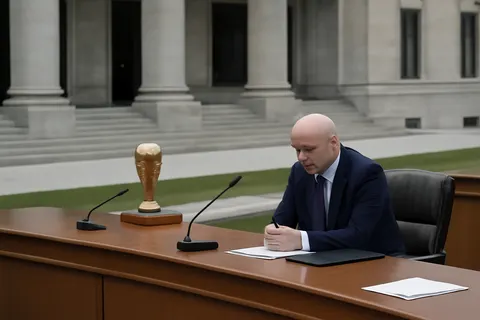 Grounded editorial scene illustrating Following the 2026 World Cup featuring 48 teams, FIFA president Gianni Infantino indicated discussions about expanding the tournament to 64 teams will occur after the event, while addressing controversy over hydration breaks introduced during matches.