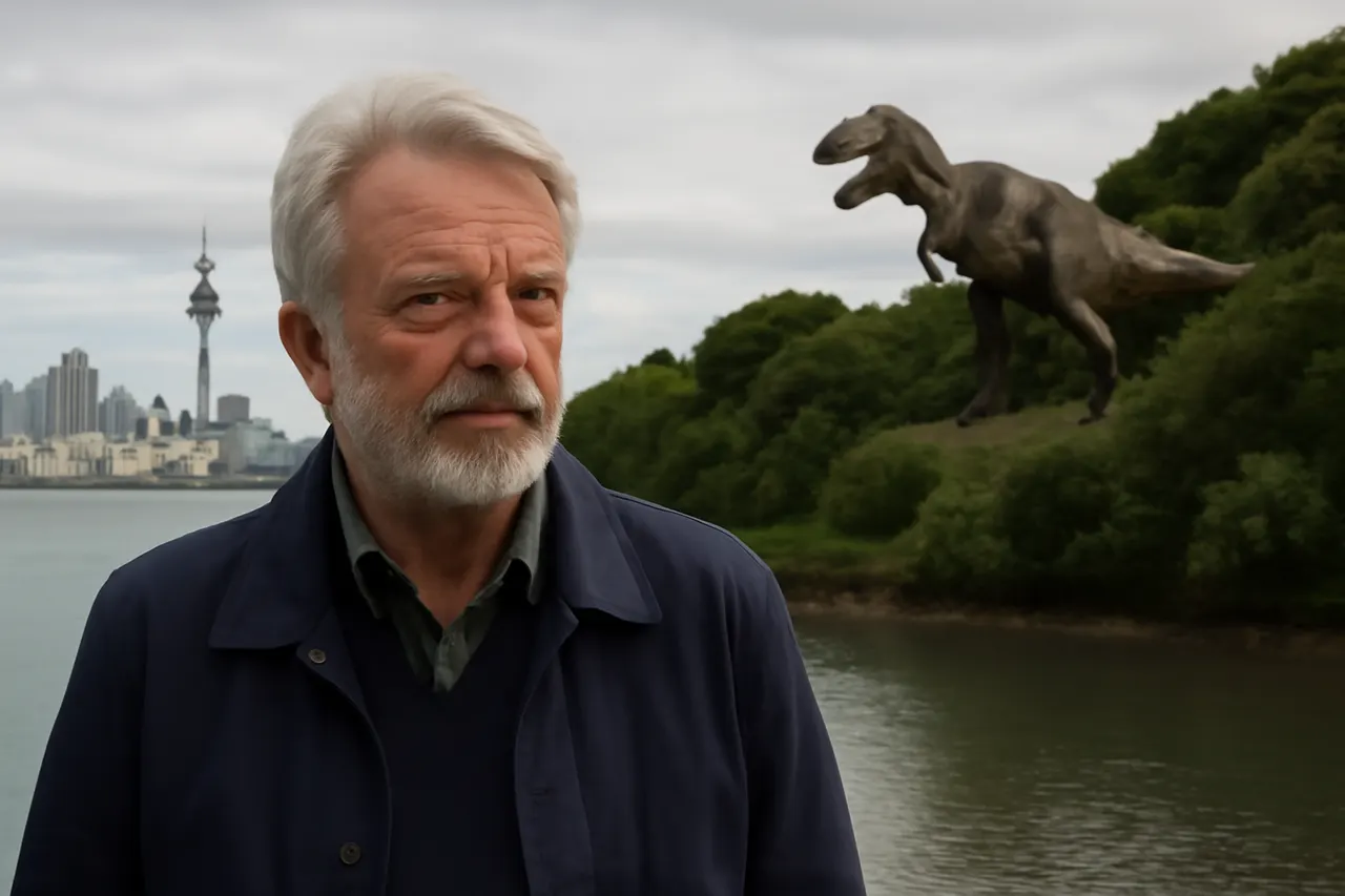 Grounded editorial scene illustrating Sam Neill, known for his role in Jurassic Park, passed away suddenly on July 13, 2026, in Sydney after overcoming stage-three blood cancer.