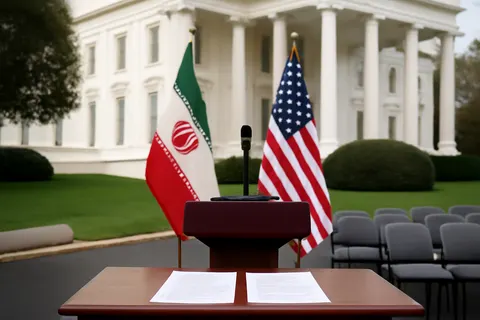 Grounded editorial scene illustrating US President Donald Trump announced a primetime address to the nation on Thursday, following his declaration to reimpose a naval blockade on Iran and impose fees on ships in the Strait of Hormuz.