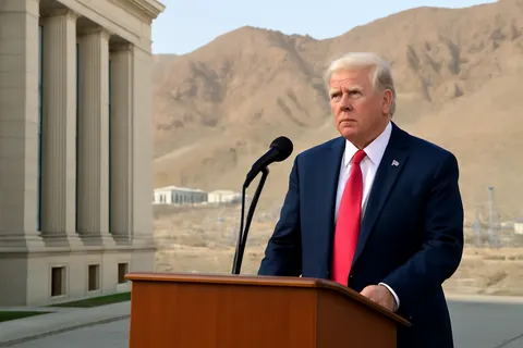 Grounded editorial scene illustrating US President Donald Trump has issued a threat to target a heavily fortified underground nuclear site in Iran known as Pickaxe Mountain.