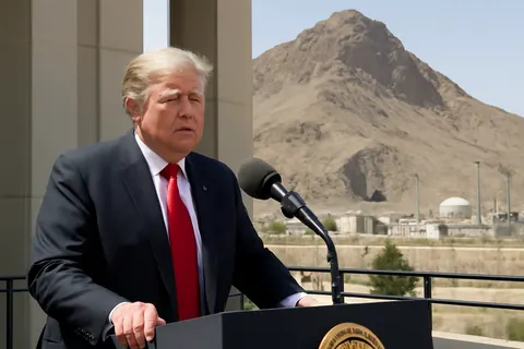 Grounded editorial scene illustrating US President Donald Trump has issued a threat to target a heavily-fortified nuclear site located inside Iran.