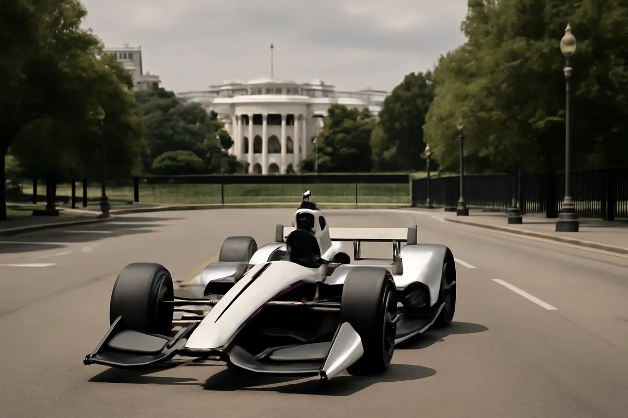 Grounded editorial scene illustrating President Donald Trump showcased INDYCAR vehicles ahead of the first-ever race on Pennsylvania Avenue, set for August 22-23, 2026, drawing over 250,000 registered attendees.