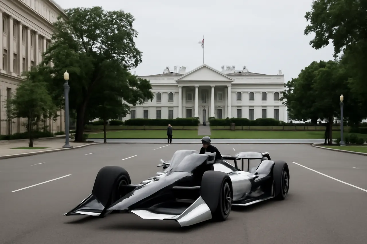 Grounded editorial scene illustrating President Donald Trump showcased INDYCAR vehicles ahead of the first-ever America 250 Grand Prix set for August 22-23 on Pennsylvania Avenue in the nation’s capital.