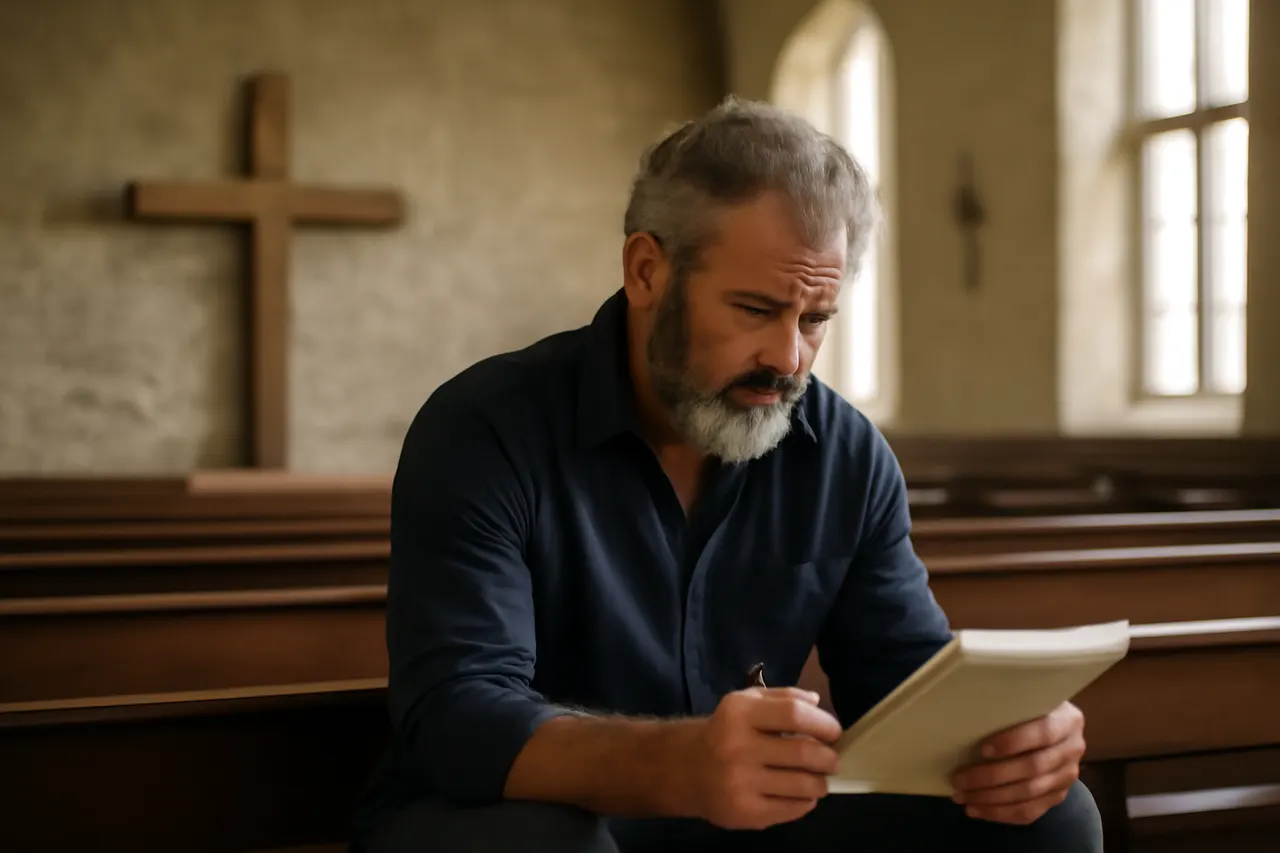 Grounded editorial scene illustrating Screenwriter Randall Wallace shares Mel Gibson's caution about spiritual opposition ahead of their collaboration on the sequel to 'The Passion of the Christ.'