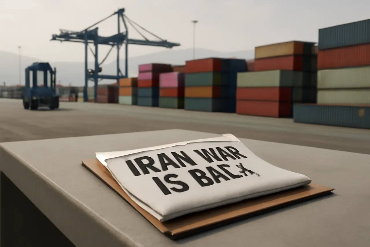 Industrial port worker overlooking bulk-material handling equipment and a cargo vessel.