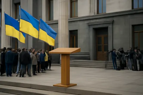 Grounded editorial scene illustrating Demonstrations continue for a fifth day as public anger rises following President Zelenskyy’s decision to remove the defence minister amid ongoing conflict with Russia.
