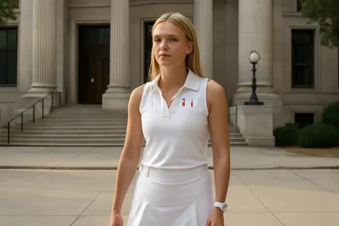 Grounded editorial scene illustrating University of Miami golfer Kai Trump credits a protein-rich diet and disciplined workout regimen for her fitness comeback following wrist surgery.