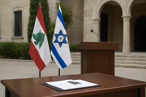 Grounded editorial scene illustrating In a statement to Trump, Lebanese President Aoun emphasized Lebanon's ultimate objective to permanently cease hostilities with Israel.