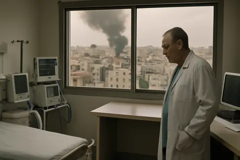 Grounded editorial scene illustrating Three separate Israeli attacks in Gaza City resulted in the deaths of at least 12 Palestinians, including a family of six, amid ongoing military operations.