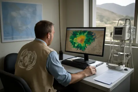 Grounded editorial scene illustrating Heavy rains triggered deadly flash floods on 20 July, causing widespread destruction in Nuristan province and killing Afghan refugees near the Pakistan border.