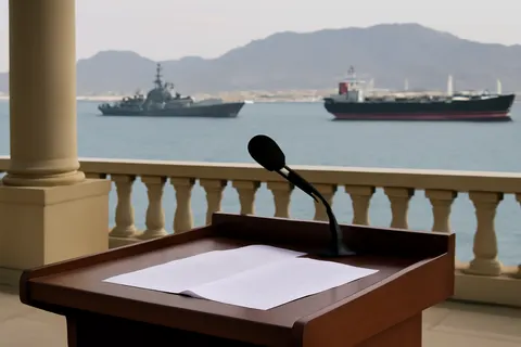 Grounded editorial scene illustrating Iran-backed Houthi rebels targeted Saudi oil tankers in the Red Sea as the Iranian Revolutionary Guards halted tankers at the Strait of Hormuz, with the US increasing military and financial commitments in the region.