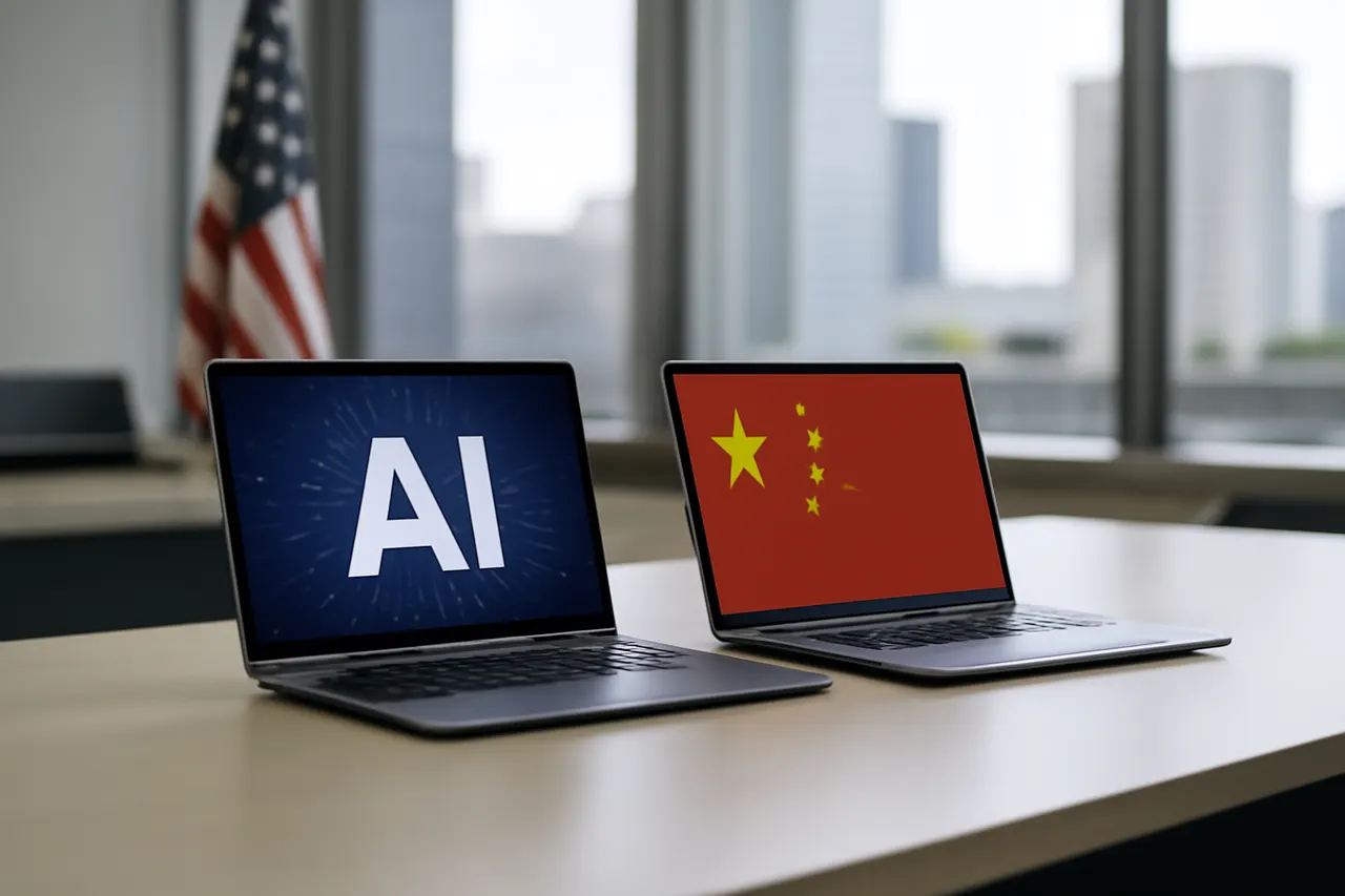 Grounded editorial scene illustrating Chinese AI platforms are rapidly catching up to US counterparts, with new models rivaling top US technology and prompting shifts in investor strategies amid rising tensions.