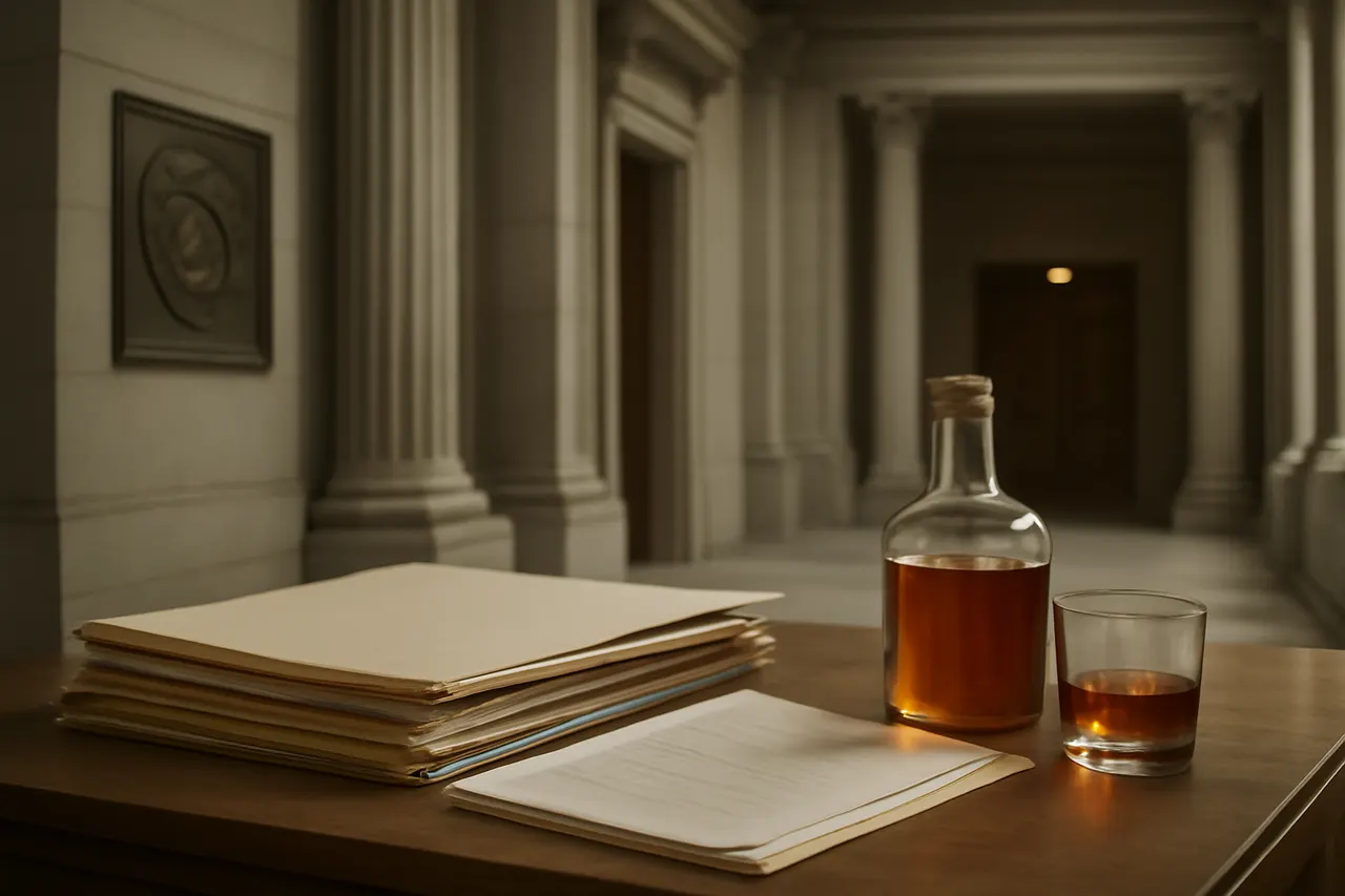 Quiet courthouse or legal-work setting with documents and civic architecture.