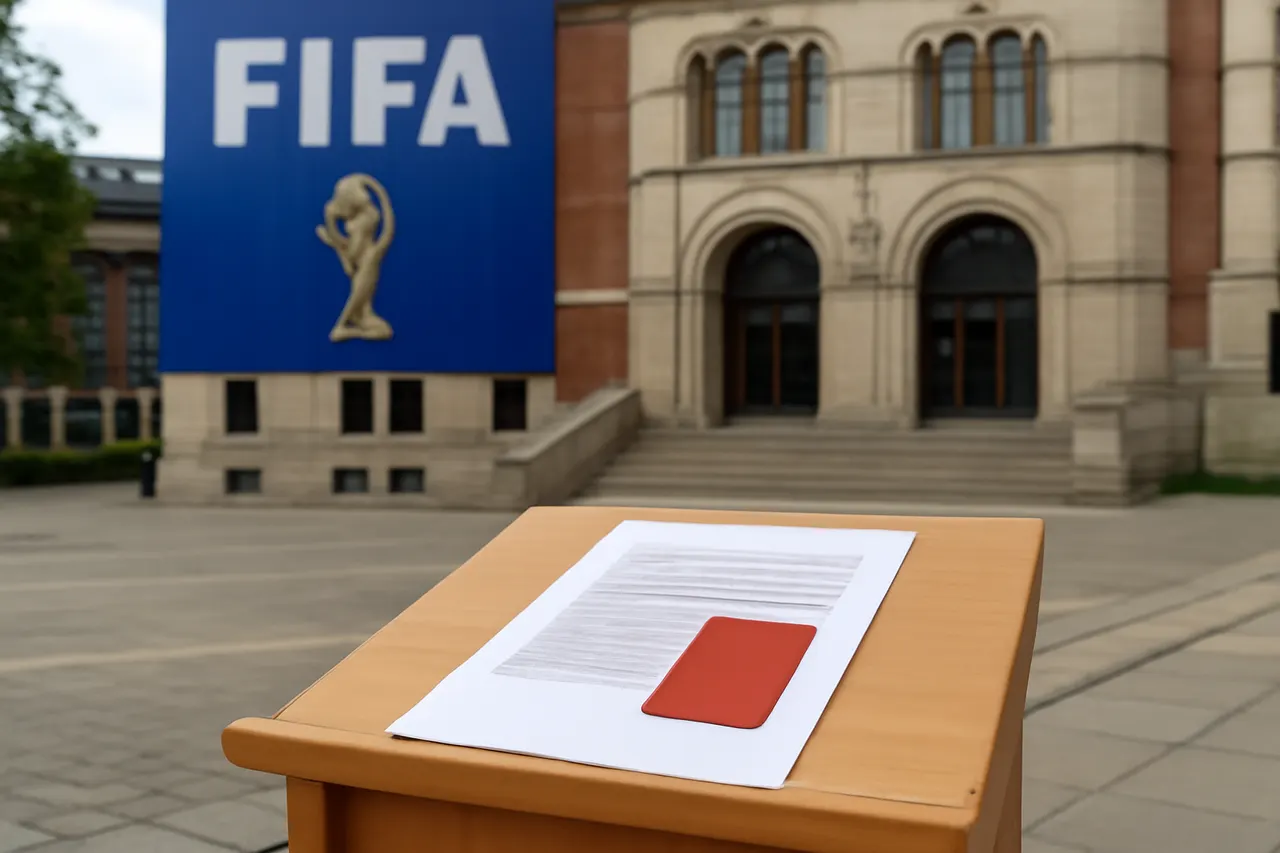 Grounded editorial scene illustrating NFF President Lise Klaveness criticizes FIFA's decision to suspend Folarin Balogun’s red card ban, alleging external political influence and calling for acknowledgment of an error.