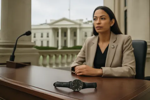 Grounded editorial scene illustrating After a University of New Hampshire poll named her the top Democratic choice for president in 2028, Rep. Alexandria Ocasio-Cortez declined to confirm a run but did not rule it out.