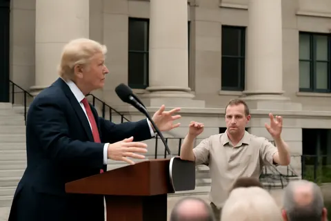 Grounded editorial scene illustrating During a rally on July 23, 2026, an attendee seated behind former President Trump caught the spotlight by imitating his gestures.