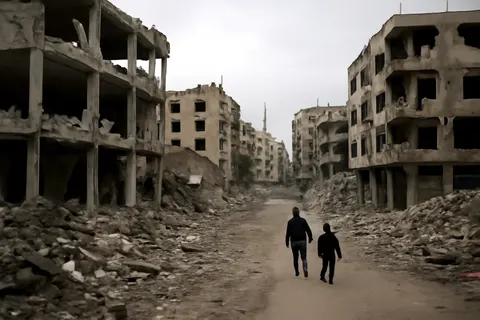 Grounded editorial scene illustrating A new wave of Israeli airstrikes on Gaza City resulted in the deaths of two Palestinians and injuries to several others, targeting refugee camps sheltering displaced people.