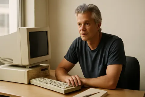 Grounded editorial scene illustrating Actor Timothy Olyphant discussed his minimal use of modern technology during a recent podcast appearance, revealing he relies on an old desktop computer to stay connected.
