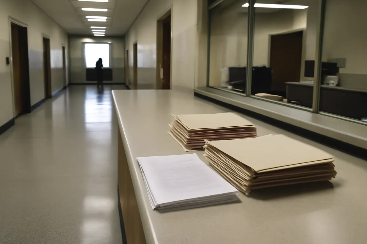 Quiet courthouse or legal-work setting with documents and civic architecture.