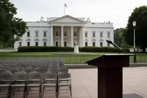 Grounded editorial scene illustrating President Donald Trump delivers remarks at the rescheduled White House Correspondents’ Association dinner, honoring Secret Service Officer Victor Gonzales for his role in stopping an armed suspect.