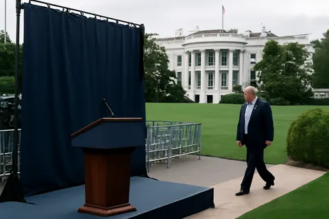 Grounded editorial scene illustrating Nearly three months after a shooting disrupted the annual White House press gala, President Donald Trump is set to address the event at a new venue under heightened security.